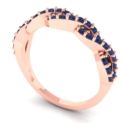0.495 cttw Simulated Blue Sapphire Round Cut Rose Gold Eternity Wedding Band