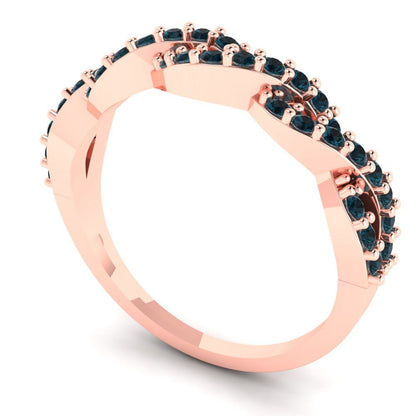 0.495 cttw Natural London Blue Topaz Round Cut Rose Gold Eternity Wedding Band