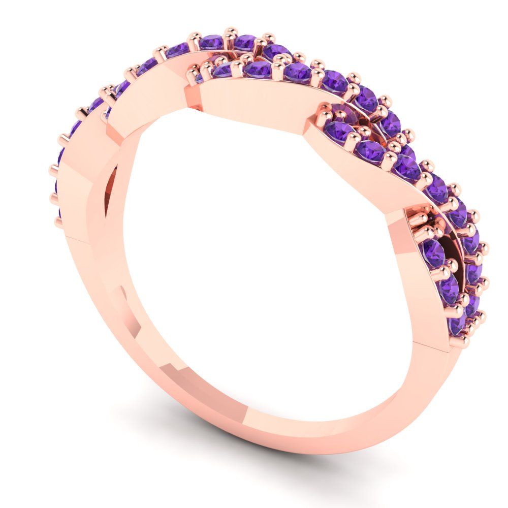 0.495 cttw Natural Amethyst Round Cut Rose Gold Eternity Wedding Band