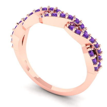 0.495 cttw Natural Amethyst Round Cut Rose Gold Eternity Wedding Band