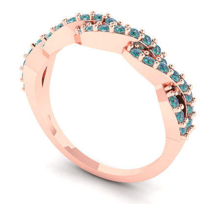 0.495 cttw Blue Moissanite Round Cut Rose Gold Eternity Wedding Band
