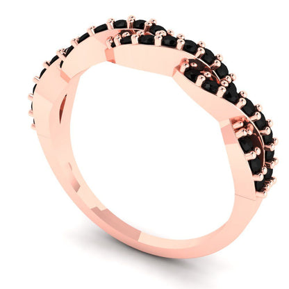 0.495 cttw Natural Onyx Round Cut Rose Gold Eternity Wedding Band