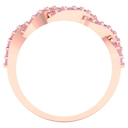0.495 cttw Simulated Pink Diamond Round Cut Rose Gold Eternity Wedding Band