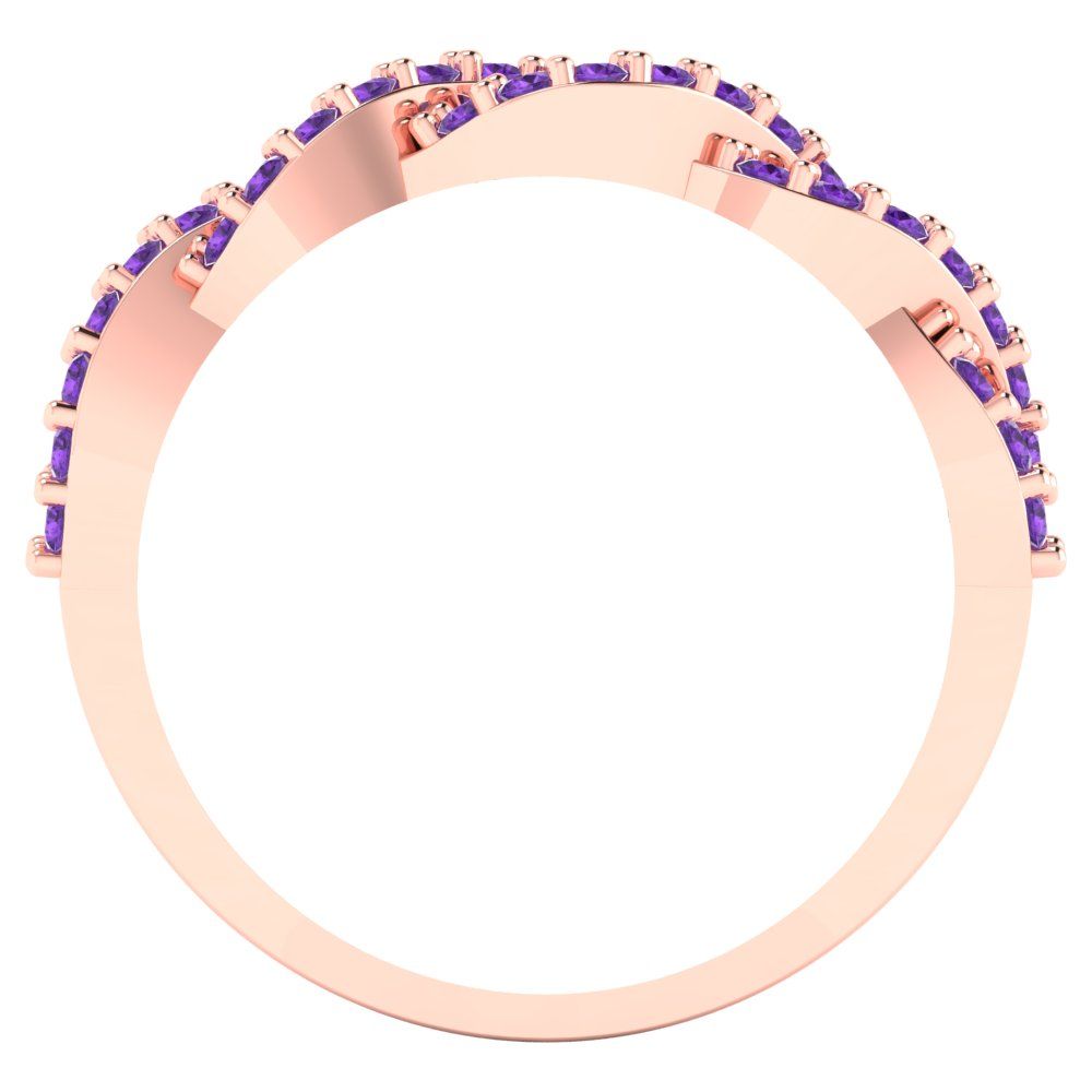 0.495 cttw Natural Amethyst Round Cut Rose Gold Eternity Wedding Band