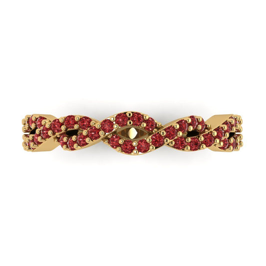 0.495 cttw Natural Garnet Round Cut yellow Gold Eternity Wedding Band
