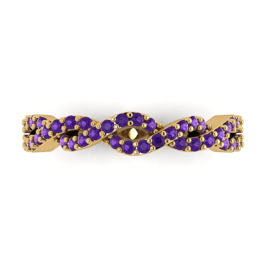 0.495 cttw Natural Amethyst Round Cut yellow Gold Eternity Wedding Band