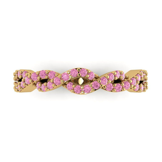 0.495 cttw Simulated Pink Diamond Round Cut yellow Gold Eternity Wedding Band