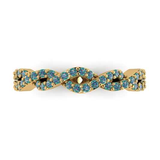 0.495 cttw Blue Moissanite Round Cut yellow Gold Eternity Wedding Band