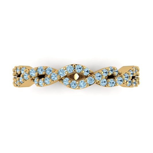 0.495 cttw Natural Aquamarine Round Cut yellow Gold Eternity Wedding Band