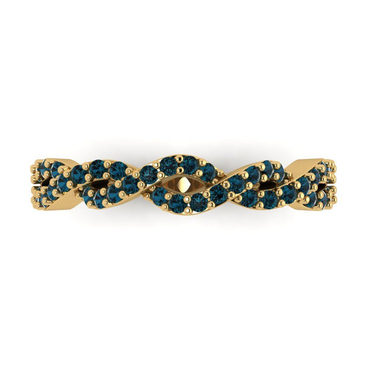 0.495 cttw Natural London Blue Topaz Round Cut yellow Gold Eternity Wedding Band