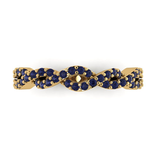 0.495 cttw Simulated Blue Sapphire Round Cut yellow Gold Eternity Wedding Band
