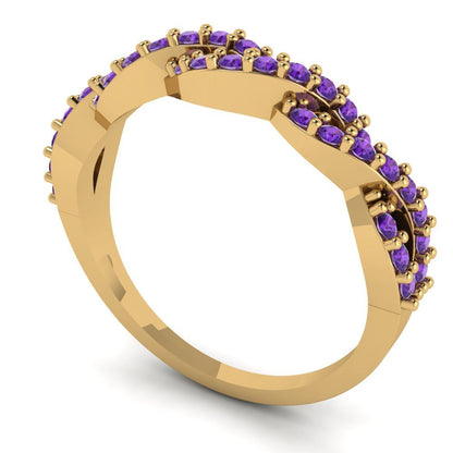 0.495 cttw Natural Amethyst Round Cut yellow Gold Eternity Wedding Band