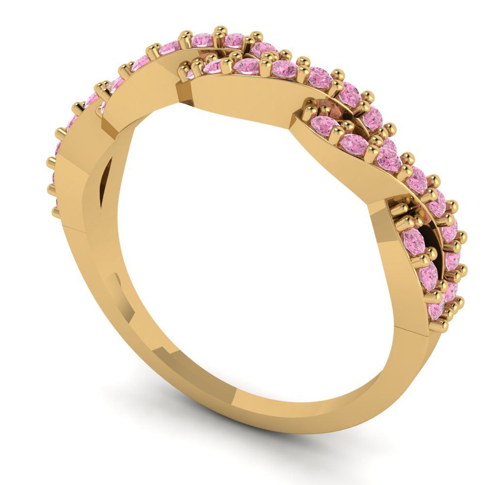 0.495 cttw Simulated Pink Diamond Round Cut yellow Gold Eternity Wedding Band