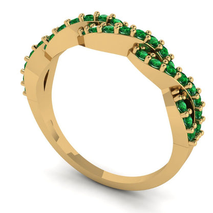 0.495 cttw Simulated Emerald Round Cut yellow Gold Eternity Wedding Band