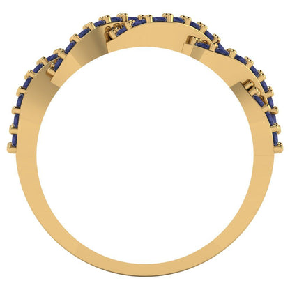 0.495 cttw Simulated Blue Sapphire Round Cut yellow Gold Eternity Wedding Band