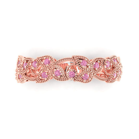 0.17 cttw Simulated Pink Diamond Round Cut Rose Gold Eternity Wedding Band