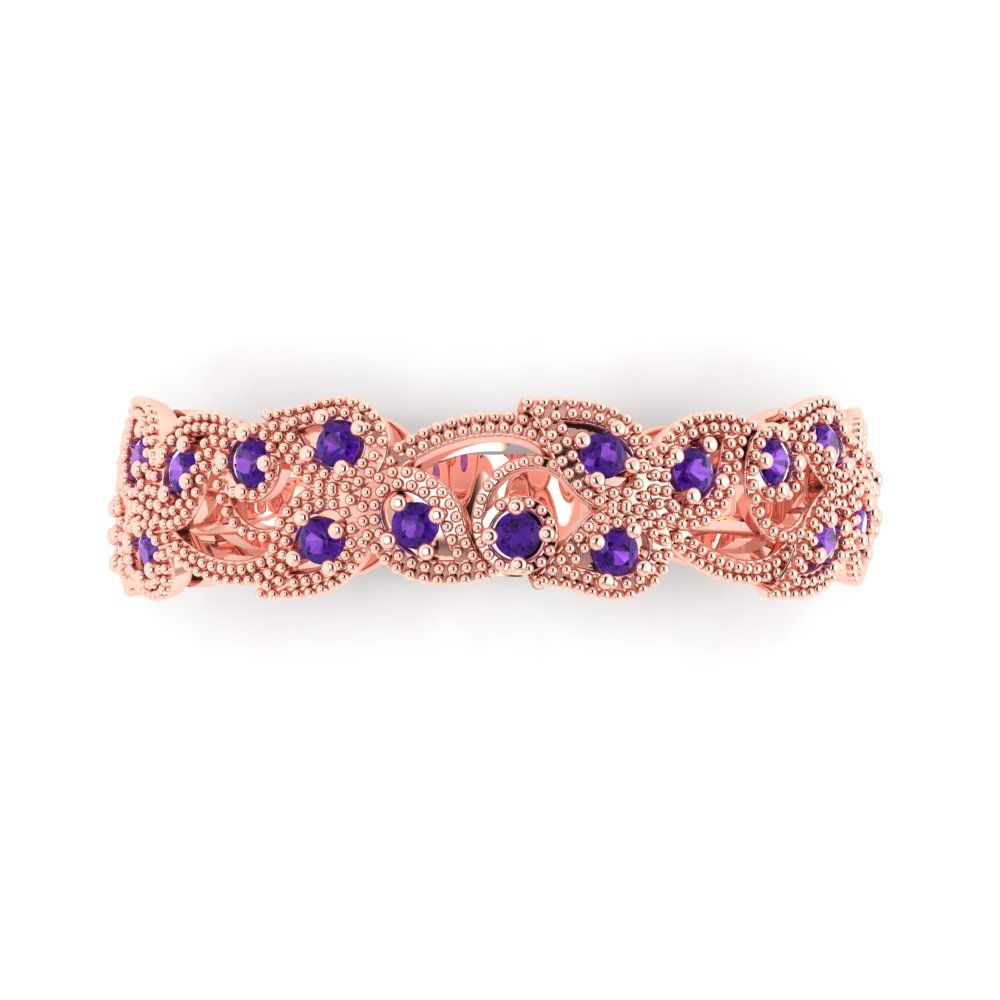 0.17 cttw Natural Amethyst Round Cut Rose Gold Eternity Wedding Band