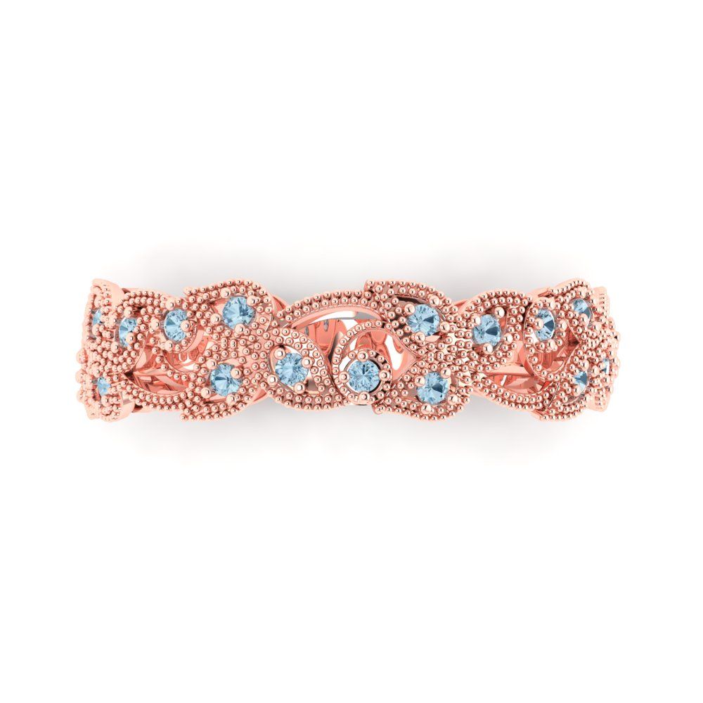 0.17 cttw Natural Swiss Blue Topaz Round Cut Rose Gold Eternity Wedding Band