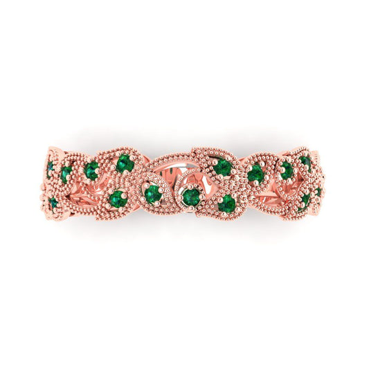 0.17 cttw Simulated Emerald Round Cut Rose Gold Eternity Wedding Band