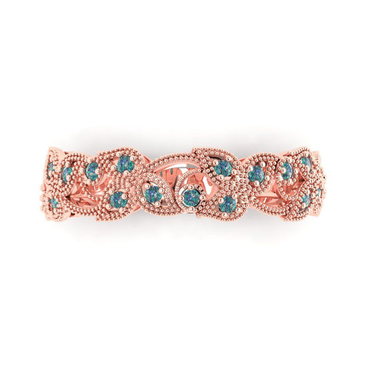 0.17 cttw Blue Moissanite Round Cut Rose Gold Eternity Wedding Band