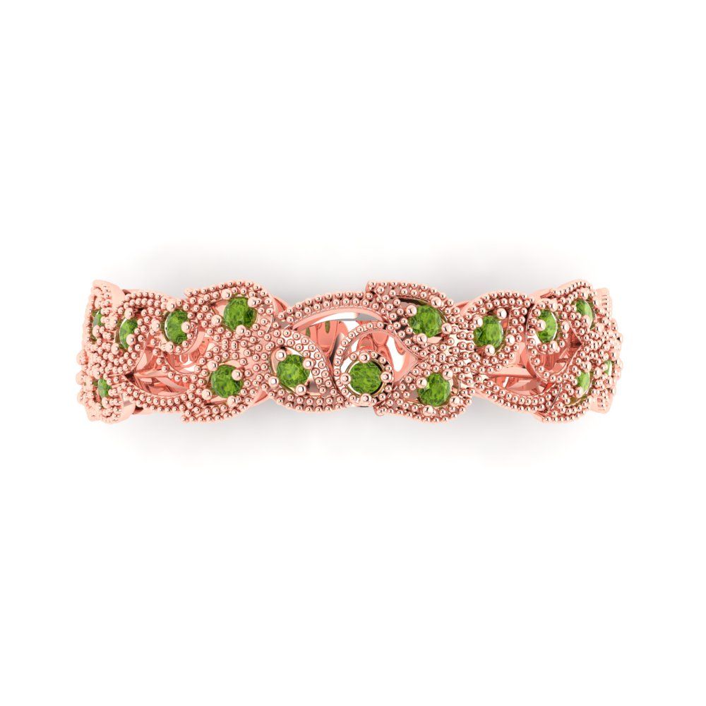 0.17 cttw Natural Peridot Round Cut Rose Gold Eternity Wedding Band