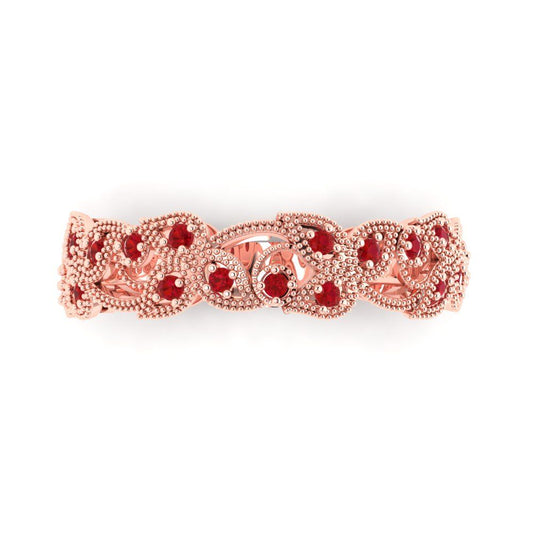 0.17 cttw Simulated Pink Tourmaline Round Cut Rose Gold Eternity Wedding Band