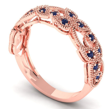 0.17 cttw Simulated Blue Sapphire Round Cut Rose Gold Eternity Wedding Band