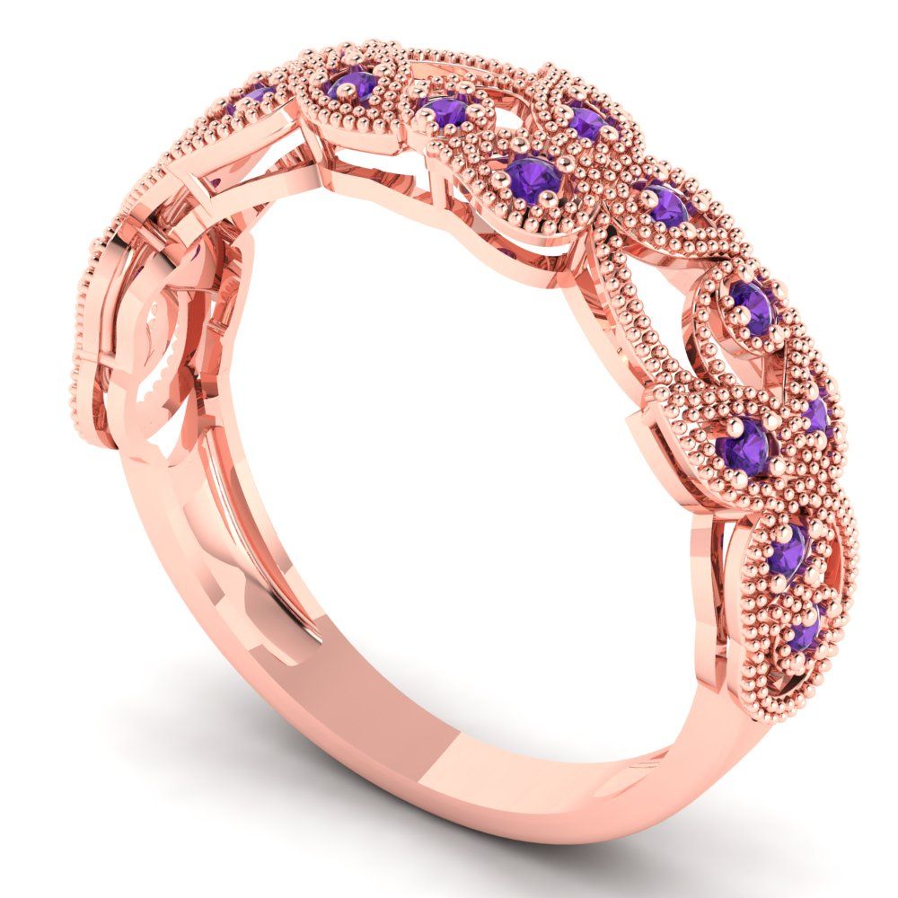 0.17 cttw Natural Amethyst Round Cut Rose Gold Eternity Wedding Band
