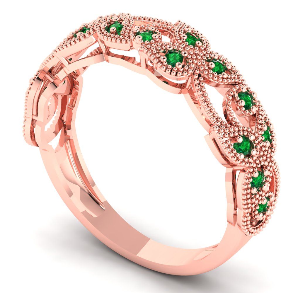 0.17 cttw Simulated Emerald Round Cut Rose Gold Eternity Wedding Band