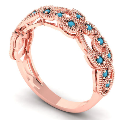 0.17 cttw Simulated Turquoise Round Cut Rose Gold Eternity Wedding Band