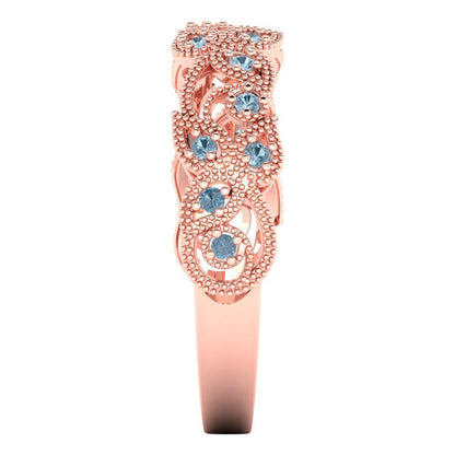 0.17 cttw Natural Swiss Blue Topaz Round Cut Rose Gold Eternity Wedding Band