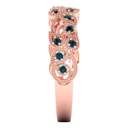 0.17 cttw Natural London Blue Topaz Round Cut Rose Gold Eternity Wedding Band