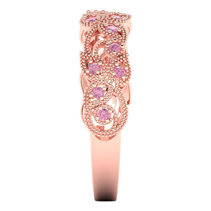 0.17 cttw Simulated Pink Diamond Round Cut Rose Gold Eternity Wedding Band