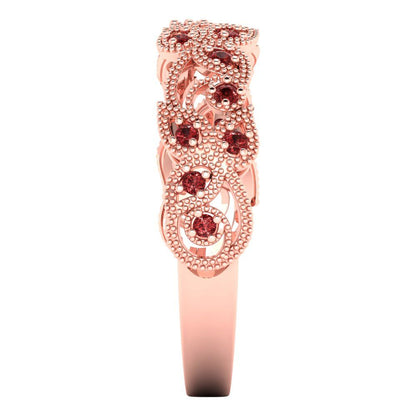 0.17 cttw Natural Garnet Round Cut Rose Gold Eternity Wedding Band