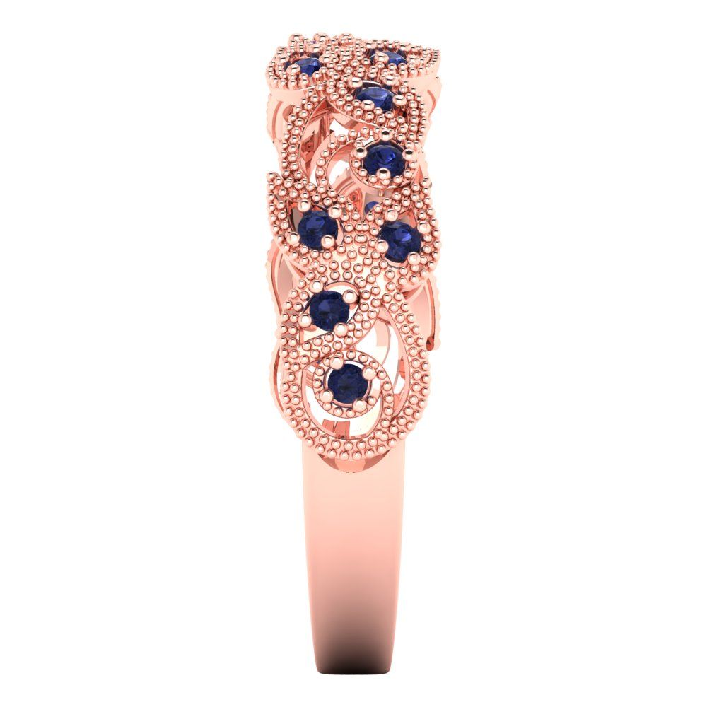 0.17 cttw Simulated Blue Sapphire Round Cut Rose Gold Eternity Wedding Band