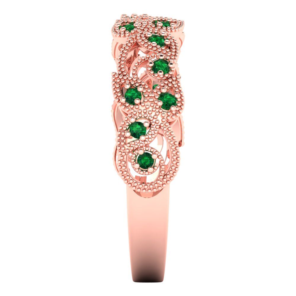 0.17 cttw Simulated Emerald Round Cut Rose Gold Eternity Wedding Band