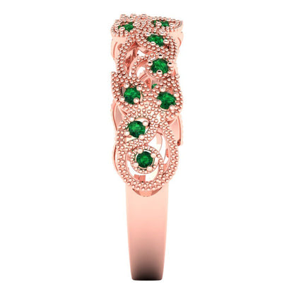 0.17 cttw Simulated Emerald Round Cut Rose Gold Eternity Wedding Band