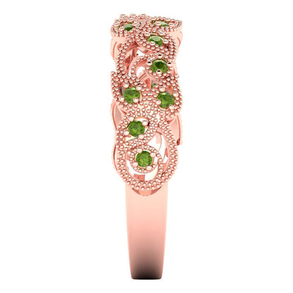 0.17 cttw Natural Peridot Round Cut Rose Gold Eternity Wedding Band