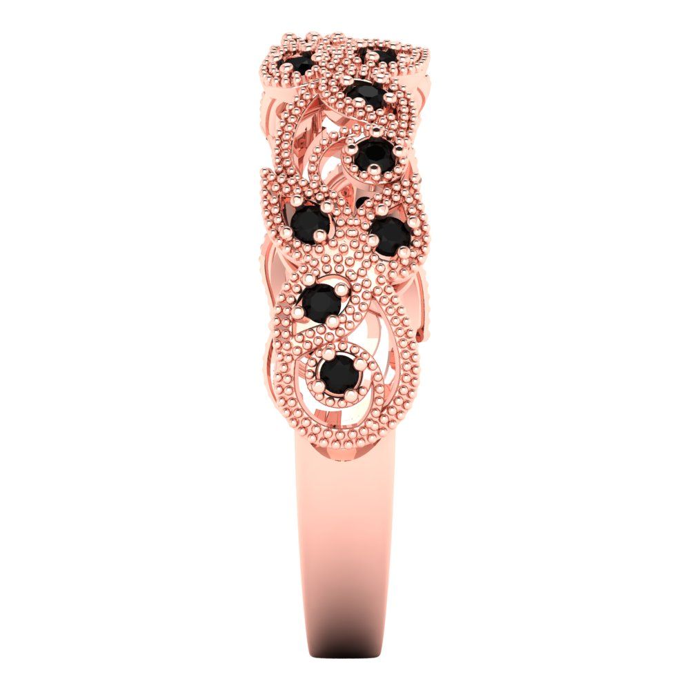 0.17 cttw Natural Onyx Round Cut Rose Gold Eternity Wedding Band