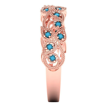 0.17 cttw Simulated Turquoise Round Cut Rose Gold Eternity Wedding Band