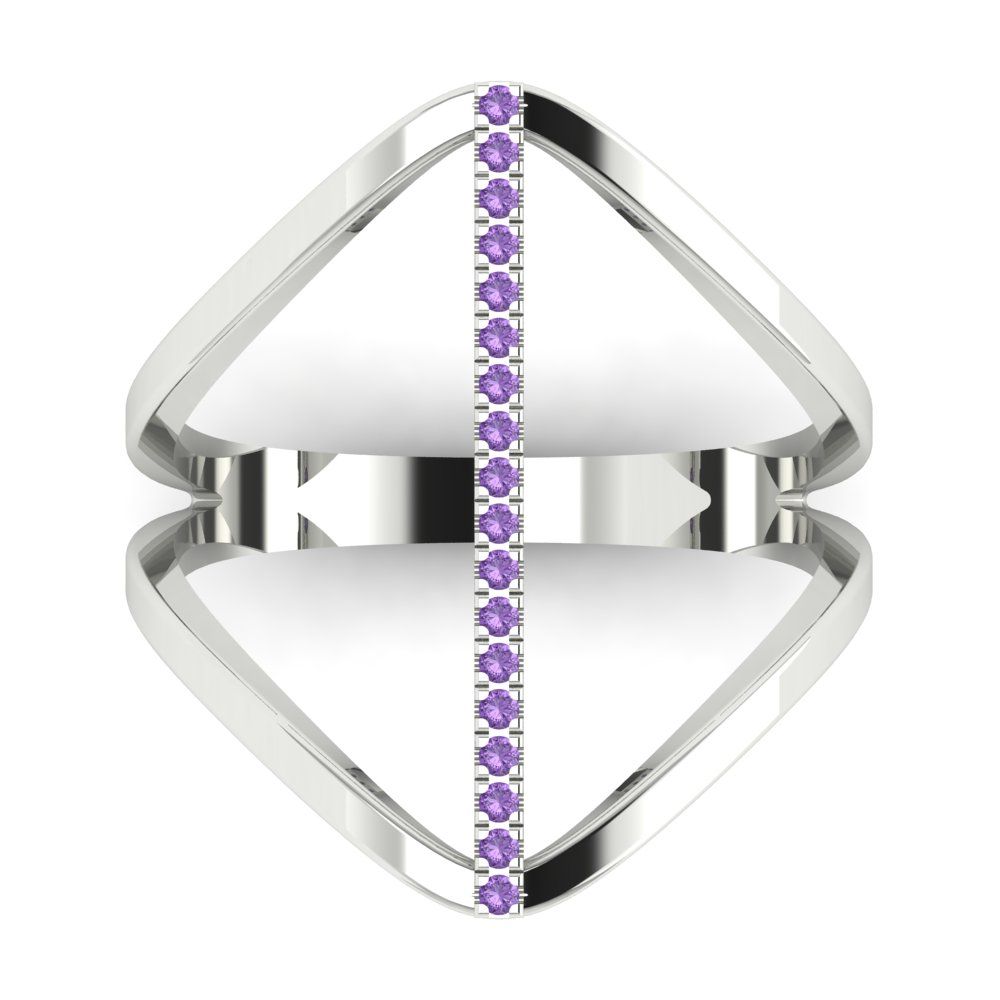 0.09 cttw Simulated Alexandrite Statement Engagement Ring - Solid White Gold (VVS1, Round Cut,1.0mm)