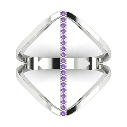 0.09 cttw Simulated Alexandrite Statement Engagement Ring - Solid White Gold (VVS1, Round Cut,1.0mm)