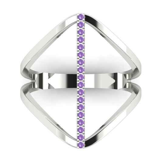 0.09 cttw Simulated Alexandrite Statement Engagement Ring - Solid White Gold (VVS1, Round Cut,1.0mm)