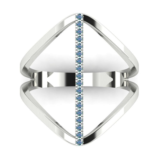 0.09 cttw Blue Moissanite Statement Engagement Ring - Solid White Gold (VVS1, Round Cut,1.0mm)