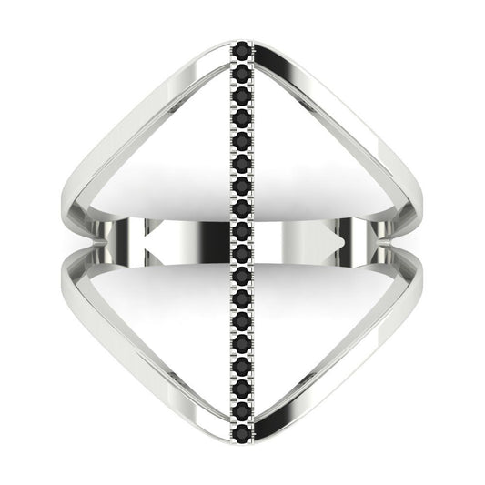 0.09 cttw Natural Onyx Statement Engagement Ring - Solid White Gold (VVS1, Round Cut,1.0mm)