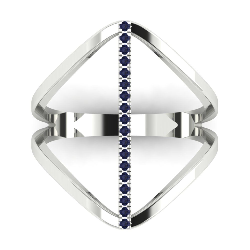 0.09 cttw Simulated Blue Sapphire Statement Engagement Ring - Solid White Gold (VVS1, Round Cut,1.0mm)