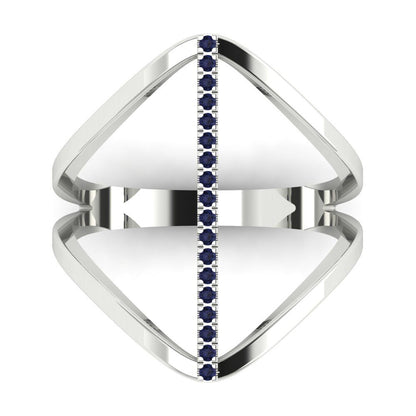 0.09 cttw Simulated Blue Sapphire Statement Engagement Ring - Solid White Gold (VVS1, Round Cut,1.0mm)