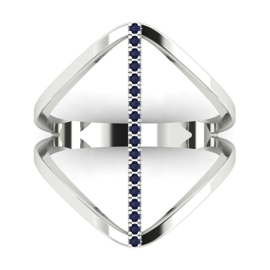 0.09 cttw Simulated Blue Sapphire Statement Engagement Ring - Solid White Gold (VVS1, Round Cut,1.0mm)