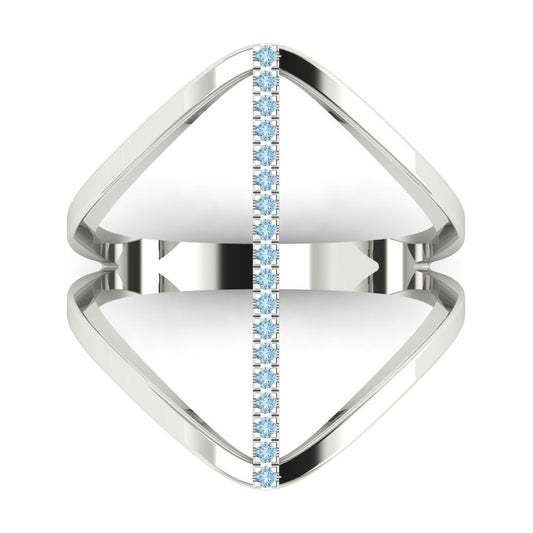 0.09 cttw Zirconia Simulated Blue Diamond Statement Engagement Ring - Solid White Gold (VVS1, Round Cut,1.0mm)