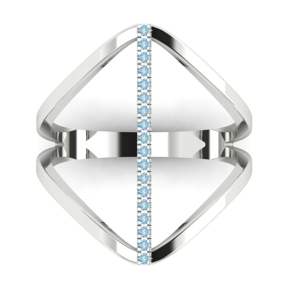 0.09 cttw Natural Aquamarine Statement Engagement Ring - Solid Gold (Round Cut,1.0mm)